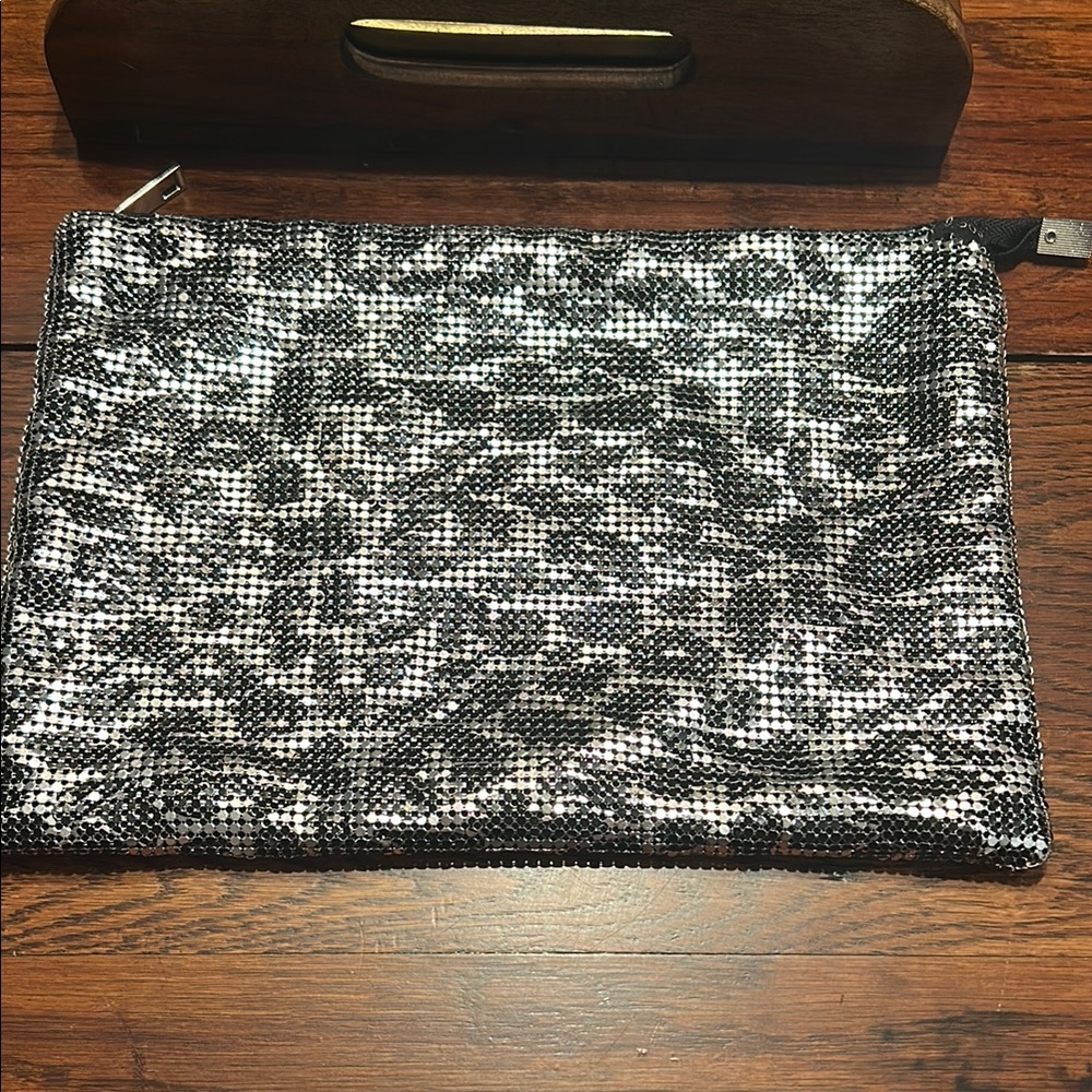 Topshop slinky Black and White Sequin zipper Clutch